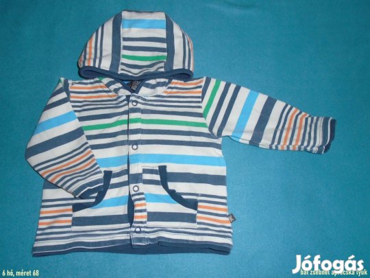 Csíkos és kapucnis pulóver patentos kardigán 6 hó (méret 68)