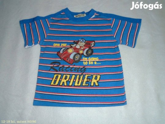 Csíkos és kék autó mintás póló 12-18 hó (méret 80 / 86)