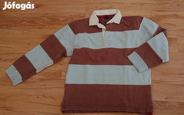 Csíkos ingnyakú 146-152-es pamut pulóver - mérve