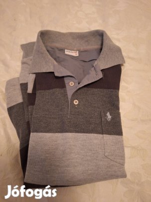 Csíkos ingnyakú férfi pulóver L-es ( 100% pamut )