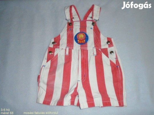 Csíkos kantáros rövidnadrág 3-6 hó (méret 68) piros fehér