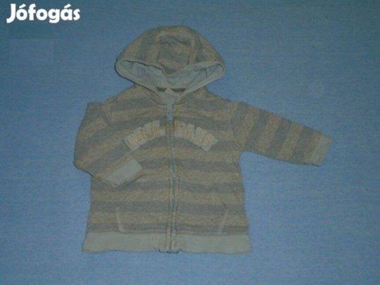 Csíkos kapucnis cipzáras pulóver 6-9 hó méret 74