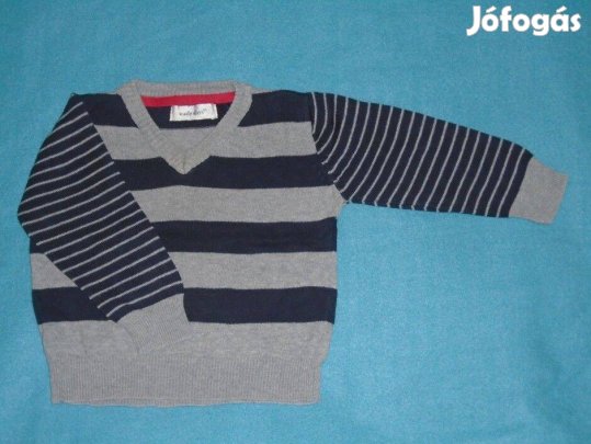 Csíkos szürke és fekete pulóver 12-18 hó (méret 80)