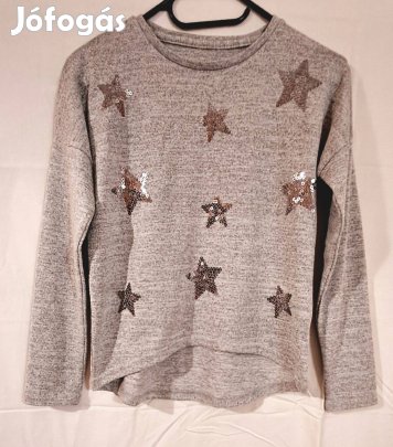 Csillagos-pajettes szürke pulóver