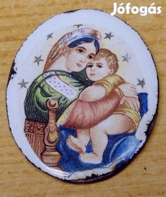 Csillagos tűzzománc medál a Szűz Anyával, és a kisdeddel hátoldalán