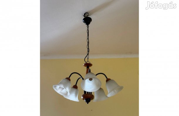 Csillár 5 ágú mennyezeti lámpa barna fekete fém fa Szeged