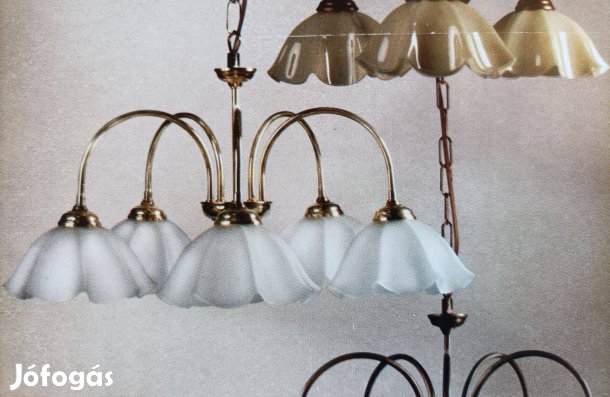 Csillár, 5 ágú, réz színű, gyönyörű szép, új, tejüveg búrákkal eladó!