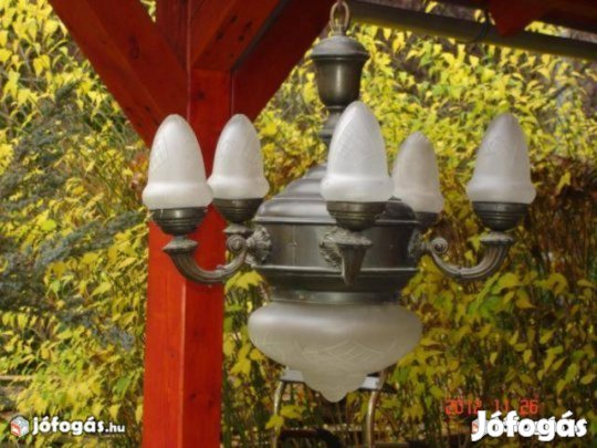 Csillár, antik, egyedi üvegburával, szép állapotban eladó