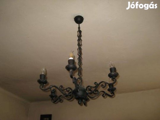 Csillár, lámpa, régi, vas, hatágú,