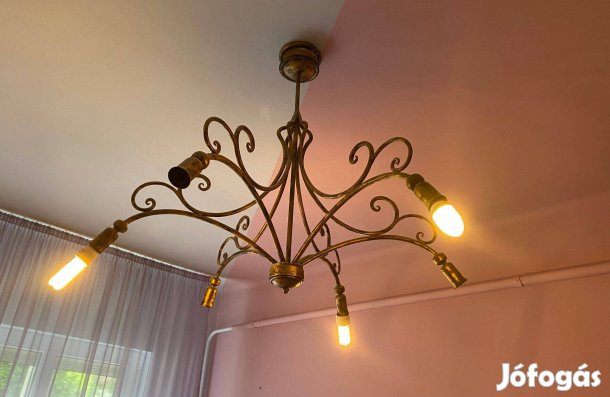 Csillár kovácsoltvas egyedi 6 ágú mennyezeti lámpa fekete antikolt