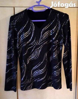 Csillogó fekete-ezüst gyönyörű elasztikus alkalmi felső