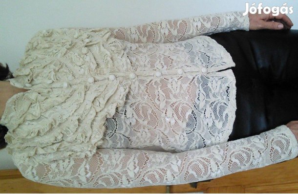 Csipke blúz M bézs női csipkeblúz drapp