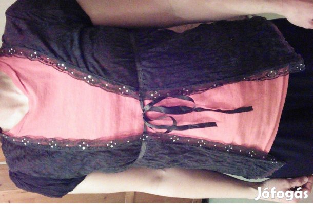 Csipkés strasszos barna felső sötétbarna csipke 36 36-os