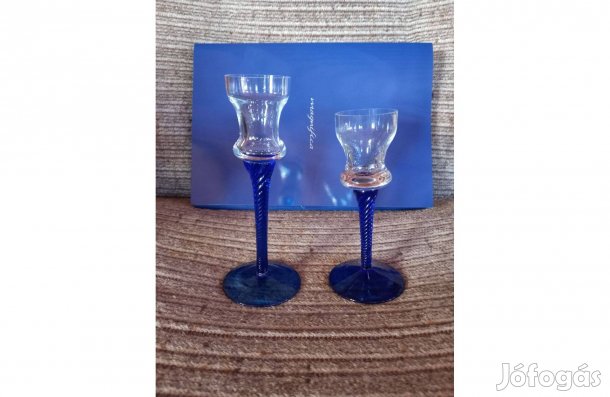 Csiszolt elegáns kék gyertyatartó 2 db (17 cm és 15 cm) - Új