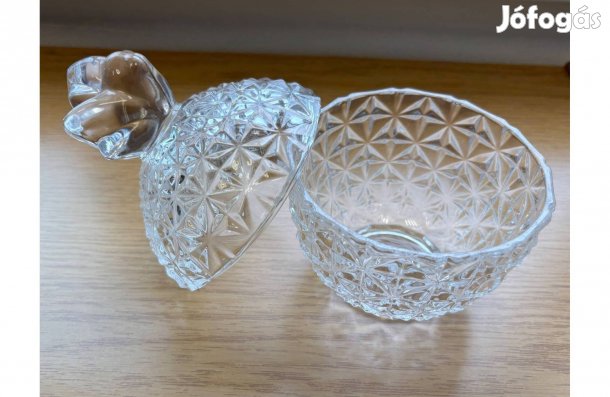 Csiszolt üveg bonbonier, cukortartó, ékszertartó, asztalközép
