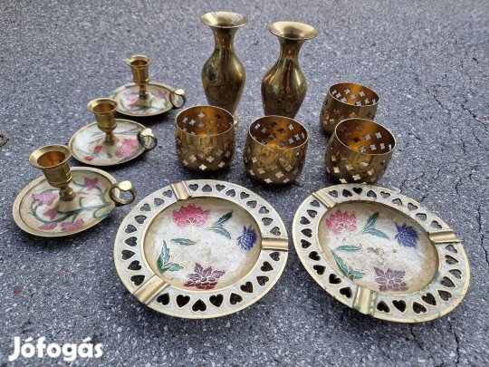 Csodás 11 darabos festett réz gyertyatartókészlet