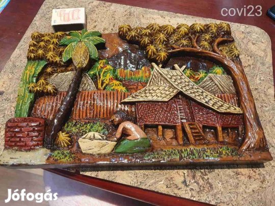 Csodaszép dombormű fából fali kép egyedi dísztárgy lakásdekoráció