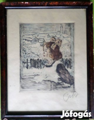 Csók István: Züzü az ablakban (rézkarc)