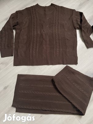 Csokibarna kötött szett, szürke pulóver xxxl