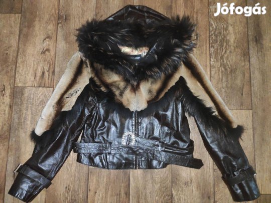 Csokibarna valódi bőr kapucnis kabát dzseki