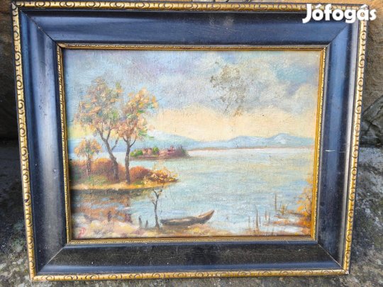 Csónak a tavon , festmény szép keretben