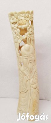 Csont faragvány Kínai bölccsel, és ifjú hölggyel. Egyedi antik kézműve