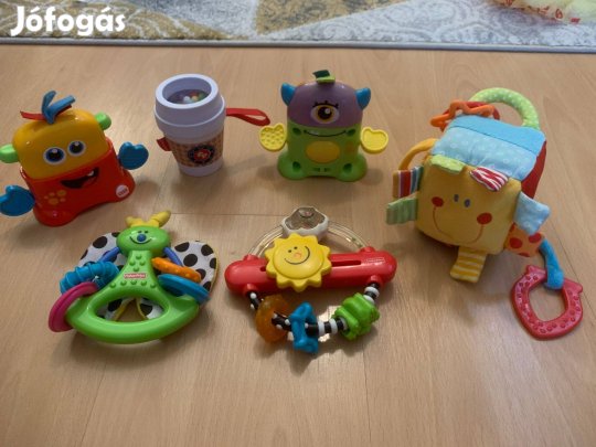 Csörgő, zörgő pillangó, kocka, szörnyikék, pohár, napocska külön is