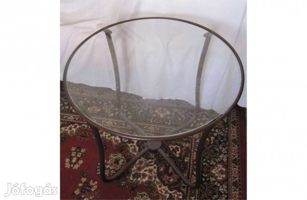 Csővázas krómozott, rozsdabarna, Körüveglapos asztal eredeti