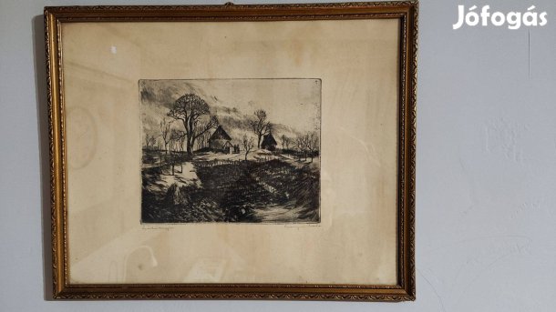 Csurgói Máté: Szőlőhegyen Eredeti, jelzett rézkarc