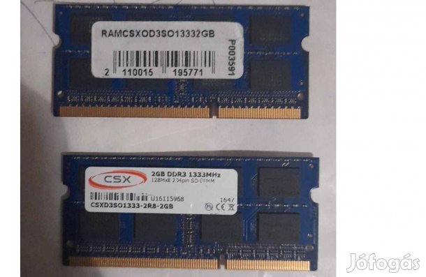 Csx -DDR3 1333. Mhz 2.GB.Notebook memória 2.darab