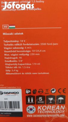 Daewoo akkumulátoros láncfűrész 