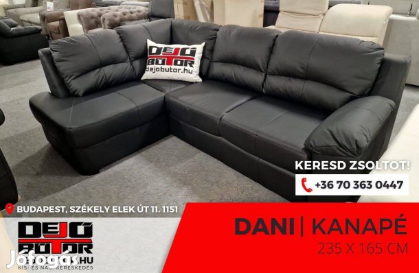 Dani kanapé ülőgarnitúra valódi bőr 235x165 cm ágyazható fekete