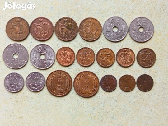 Dánia 20 db Különböző Érme 5,10,25,50 Öre 1965-1996