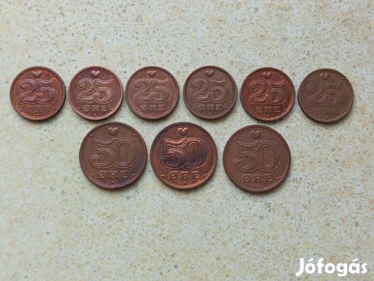 Dánia 9 db Különböző Érme 25 és 50 Öre 1989-1999