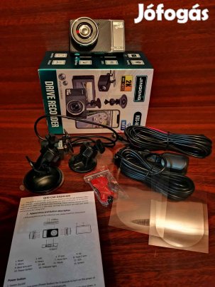 Dashcam dupla autós menetrögzítő kamera+WiFi+3.0 kijelző, éjjellátás