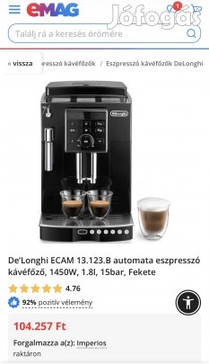 De-Longhi ECAM 23.120.B Kompact automata kávéfőző