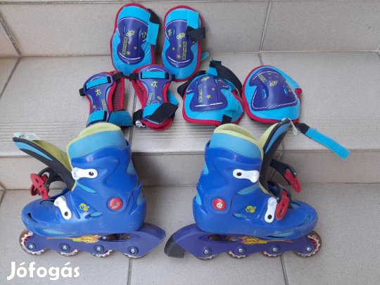 Decathlon 33 33-as görkorcsolya + csukló könyök térdvédő -kék-