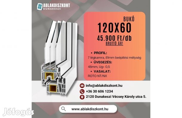 Decco 120x60 bukó műanyag ablak 3 rétegű üvegezéssel raktárról