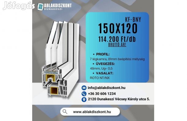 Decco 150x120 kf-bny műanyag ablak 3 rétegű üvegezés raktárról azonnal