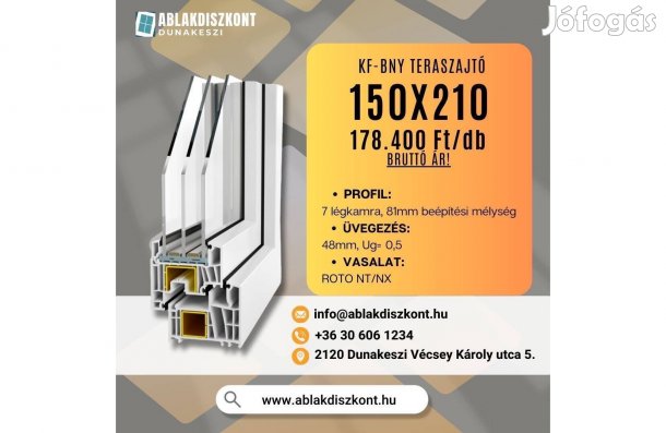 Decco 150x210 b-ny műanyag teraszajtó 3 rétegű üvegezéssel raktárról