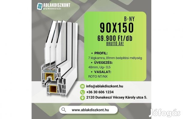 Decco 90x150 bukó-nyíló műanyag ablak 3 rétegű üvegezés raktárról