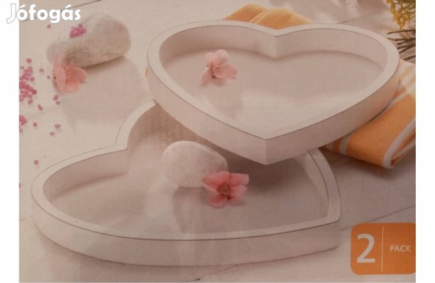 Dekorációs fa tálca / Szív alakú dísztál szett