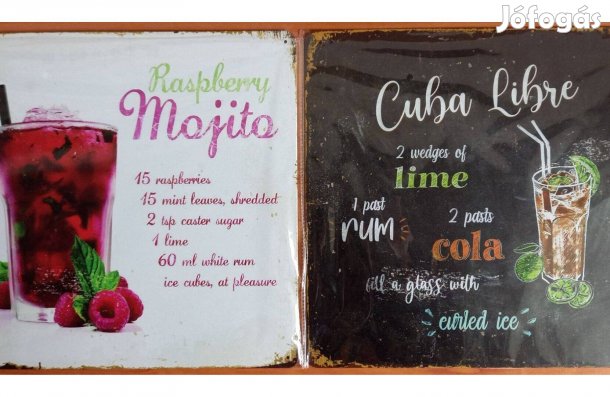 Dekorációs fém tábla Málna Mojito - Cuba Libre Koktél Recept 30X30cm