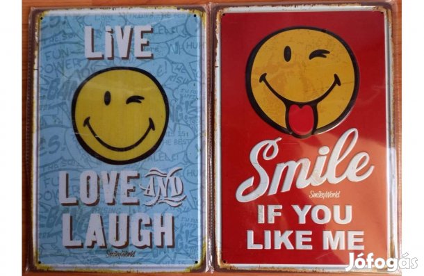 Dekorációs fém tábla Smile-Emoji (Élj - Szeress - Nevess - Mosolyogj)