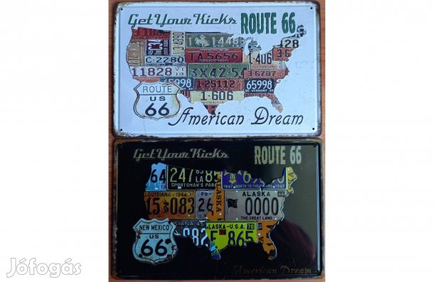 Dekorációs fém tábla (Amerikai Álom 66-OS Út) Dombornyomott