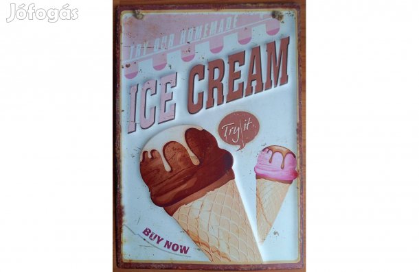 Dekorációs fém tábla (Fagylat - ICE Cream) Dombornyomott Retro Stilusb