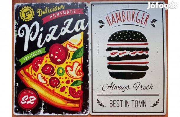Dekorációs fém tábla (Friss Hamburger A Városban - Finom Házi