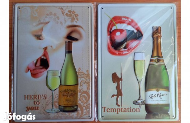 Dekorációs fém tábla (Kísértés - BOR & Pezsgő - ) Dombornyomott