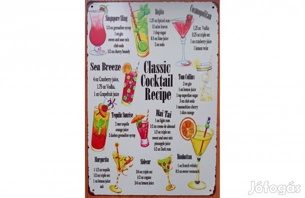 Dekorációs fém tábla (Klasszikus Koktél Receptek)