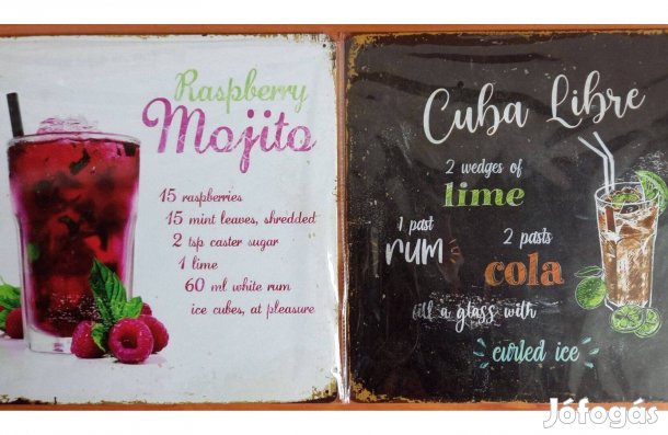 Dekorációs fém tábla (Málna Mojito - Cuba Libre Koktél Recept -)